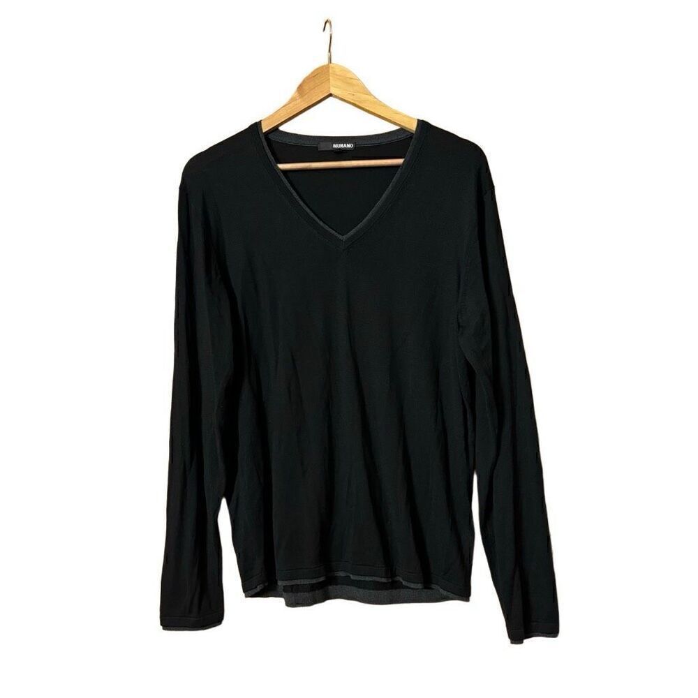 Murano v-neck long sleeve pullover lightweight sweater silk blend top black medi
